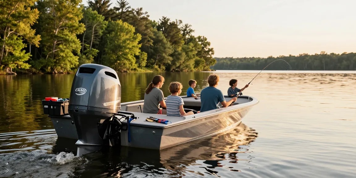 Family enjoying a day on the water with a Yamaha outboard engine at Outboard Engine Hub.