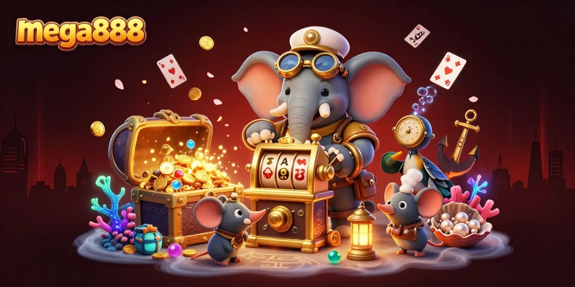 Engage with mega888 via an exciting slot machine at a lively steampunk-themed casino.