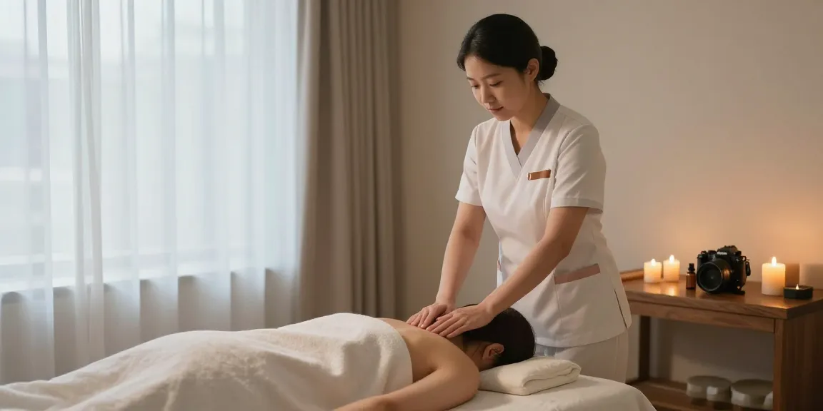 Rejuvenating 부천출장안마 experience in a serene spa with candles and essential oils.