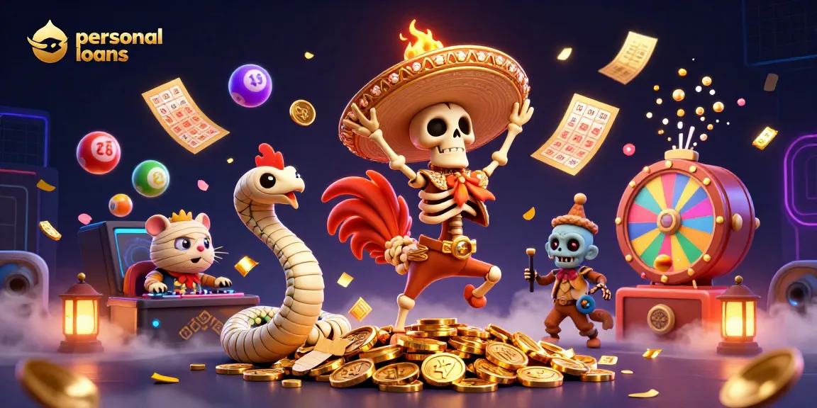 Experience personal loans winning action with a mariach rooster and dynamic casino elements.
