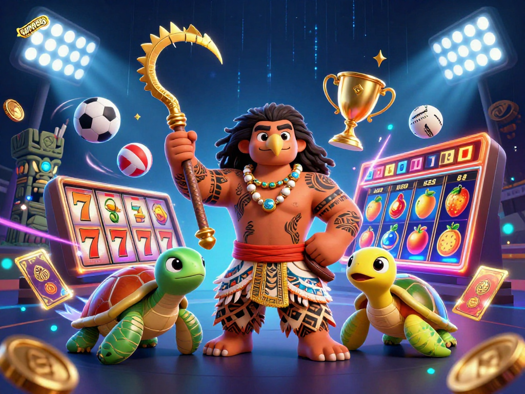 Spin the reels with SAWA888 in a vibrant casino scene featuring dynamic slots and winning treasures.