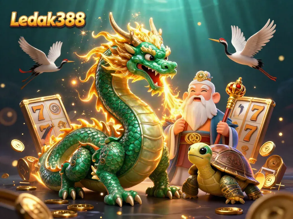 Experience the thrilling world of Ledak388 with vibrant casino elements and characters.