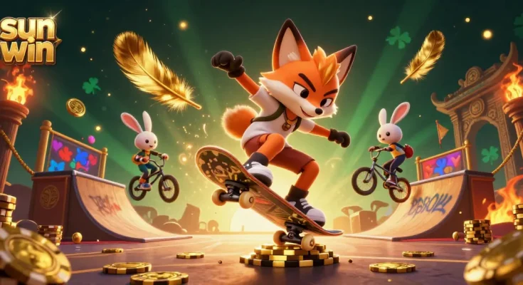 Experience thrilling gameplay at sun win with vibrant characters amidst casino action and excitement.